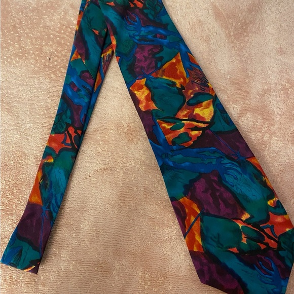J. Garcia Vibrant Abstract Tie in Teal and Orange - Picture 4 of 8